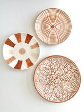 Load image into Gallery viewer, 3 Terracotta color Moroccan zwak and stripe design handmade hand painted ceramic plates on a table